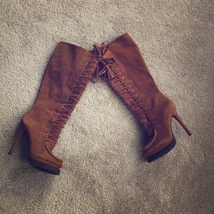 Suede knee high boots